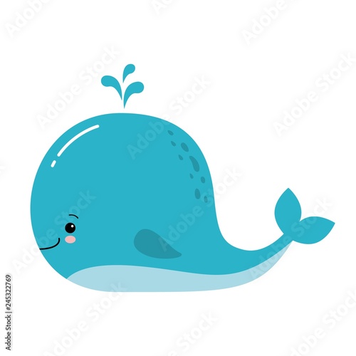 Fotografía Cute amusing blue whale, prints image, vector illustration