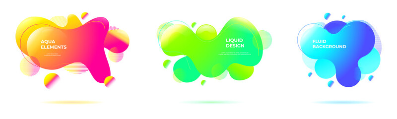 Wall Mural - Set of abstract liquid backgrounds. Geometric fluid shapes and organic forms with vivid color blends in neon tones.