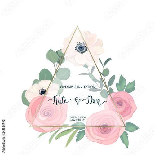 Wedding floral card. Celebration template. Watercolor style. Vector illustration