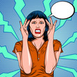 Pop Art Retro Girl. Woman has headache. Vector illustration pop art retro comic style