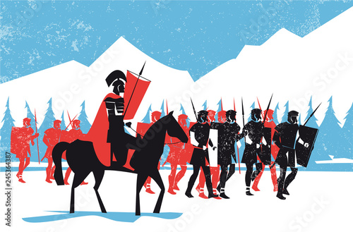 Fotografía Ancient rome legionary soldiers cross the mountains