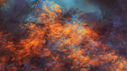 Abstract blue and orange fantastic clouds. Colorful fractal background. Digital art. 3d rendering.