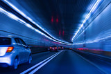 Fototapeta Nowy Jork - Traffic and low speed shutter at tunnel New york to new jersey, USA 