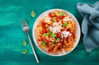 healthy fusilli pasta with tomato sauce parmesan basil