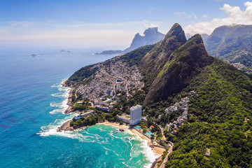 Wall Mural - Rio de Janeiro, Brazil, Aerial View of Two Brothers Mountain and Favela Vidigal