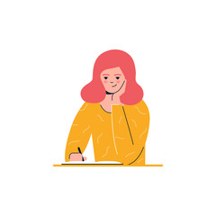 Poster - Girl is writing, education, learning vector illustration