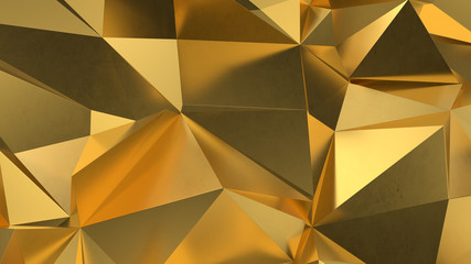  abstract golden geometric crystals. Minimal quartz, stone, gems. Low poly background
