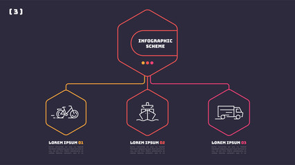 Wall Mural - Thin line infographic scheme with 3 options. Vector template for web, presentations, reports, visualizations.