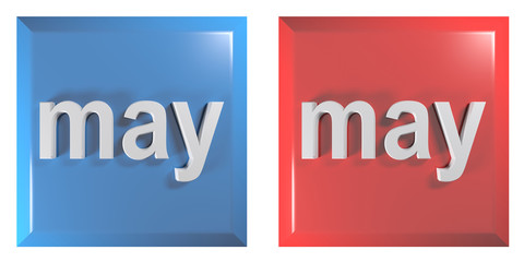 Poster - Blue and red couple of square push buttons MAY - 3D rendering illustration