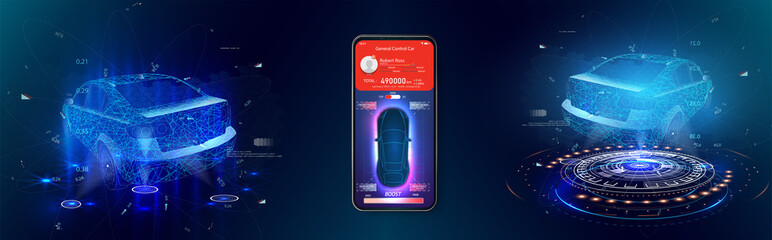Poster - HUD UI. Abstract virtual graphic touch user interface. Car service in the style of HUD .hologram of the car.