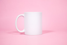 White Coffe Mugs On Pink Background 