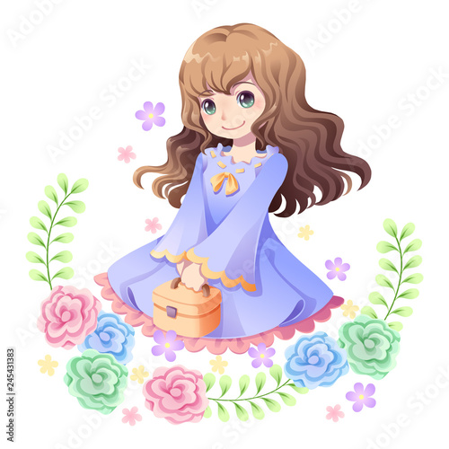 A sweet girl character and flower frame