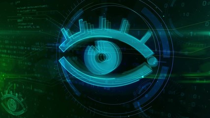 Digital surveillance and cyber spying and in internet. Eye symbol on digital background. Privacy tracking.