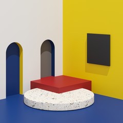 Fototapete - Abstract geometry shape colorful podium with terrazzo on white background for product. minimal concept. 3d rendering