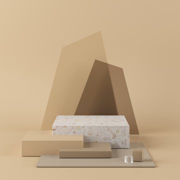 Abstract beige background with geometric shape podium. 3d rendering for product.
