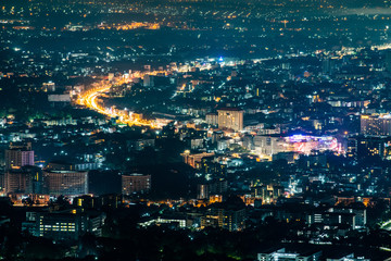 Canvas Print - Chiangmai city with fireworks in the night