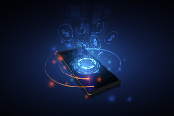 Poster - International currency transfer, payment via a smartphone using a smartphone Vector illustration of money concept