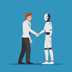 Poster - Businessman shaking hand with AI robot