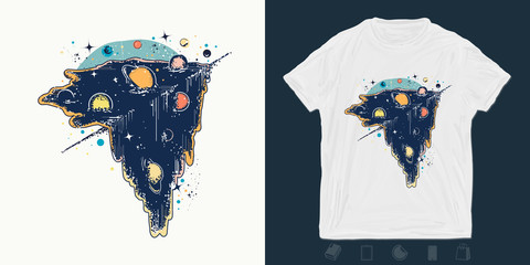 Wall Mural - Boundless Universe, planets and stars. Print for t-shirts and another, trendy apparel design. Symbol solar system, creative idea, motivation, science, astronomy