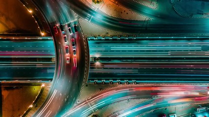 Wall Mural - Time lapse expressway top view, Circl Road traffic an important infrastructure in Bangkok Thailand