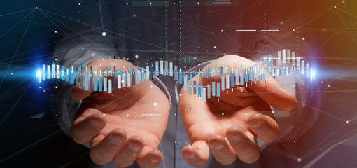 Poster - man holding a business stock exchange trading data information