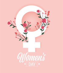 Poster - women sign with roses plants to celebration event