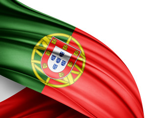 Portugal flag of silk with copyspace for your text or images and white background-3D illustration