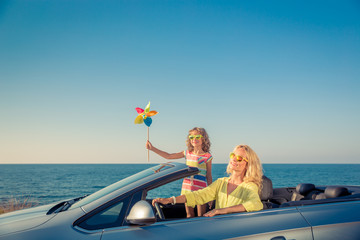 Happy family travel by car