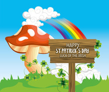 St Patrick Wood Emblem With Fungus And Rainbow