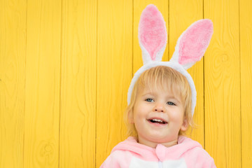 Canvas Print - Funny kid wearing Easter bunny