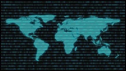 Fototapete - World map with 01 or binary numbers on the computer screen on monitor matrix background, Digital data code in hacker or security technology concept. Abstract illustration