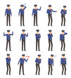 © paper_owl - Set of policeman characters showing various emotions. Police officer crying, laughing, angry, sleeping, in love, tired and showing other expressions. Flat design vector illustration