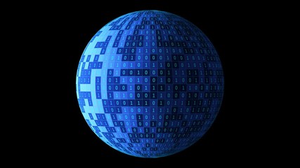 Fototapete - 01 or binary numbers ball or sphere isolated on black. The computer screen on monitor matrix background, Digital data code in hacker or security technology concept. 3d abstract illustration