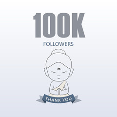 Wall Mural - Little Monk showing gratitude for 100000 followers on social media- Thank you from Little Buddha