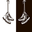 illustration with hanging on shoelaces shoes