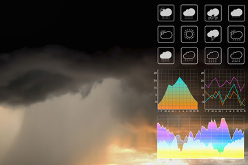 Wall Mural - weather forecast symbol data presentation with graph and chart on tropical storm background.dramatic