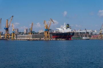 Cargo ship going to the sea