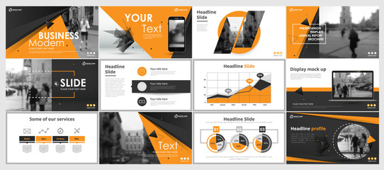 Wall Mural - Abstract yellow, green presentation slides. Modern brochure cover design. Fancy info banner frame. Creative infographic elements set. Urban city font. Vector title sheet model. Ad flyer style template