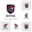 Set of Patriots Logo Design Vector. Head Patriots Logo Design Template. Patriots Shield logo Concept