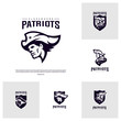 Set of Patriots Logo Design Vector. Head Patriots Logo Design Template. Patriots Shield logo Concept