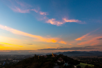 Doi Saket temple after sunset in Chiang Mai Thailand. Buddhist temple landscape.