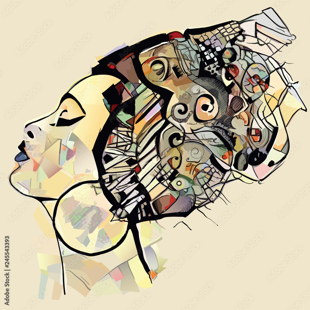 Portrait of cute african woman with hat (profile) - obrazy, fototapety, plakaty 