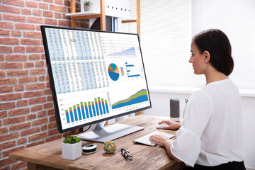 Poster - Businesswoman Analyzing Graph On Computer