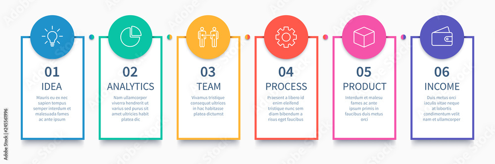 Process columns infographic. Business steps chart, workflow layout diagram and way from idea to income vector presentation concept - obrazy, fototapety, plakaty 
