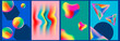 © _aine_ - Colorful abstract geometrical card set with colored liquid, geometric composition - circle, hexagon, uneven shape, backgrounds, posters. Vector illustration.