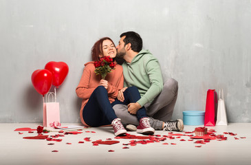 Couple in valentine day with flowers