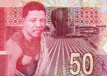 Young Nelson Mandela  And The Site Of His Capture Near Howick On South Africa 50 Rand Note. President Of South Africa, Nobel Peace Prize Winner. .