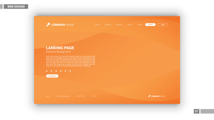 Web design mockup with orange waved background