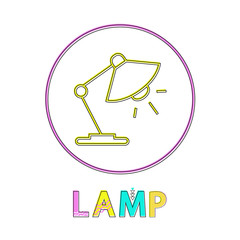 Poster - Lamp round bright linear icon template for app. Table light inside circle on outline button, modern gadgets element isolated vector illustration.