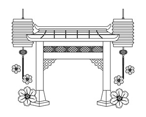 Wall Mural - chinese gate cartoon